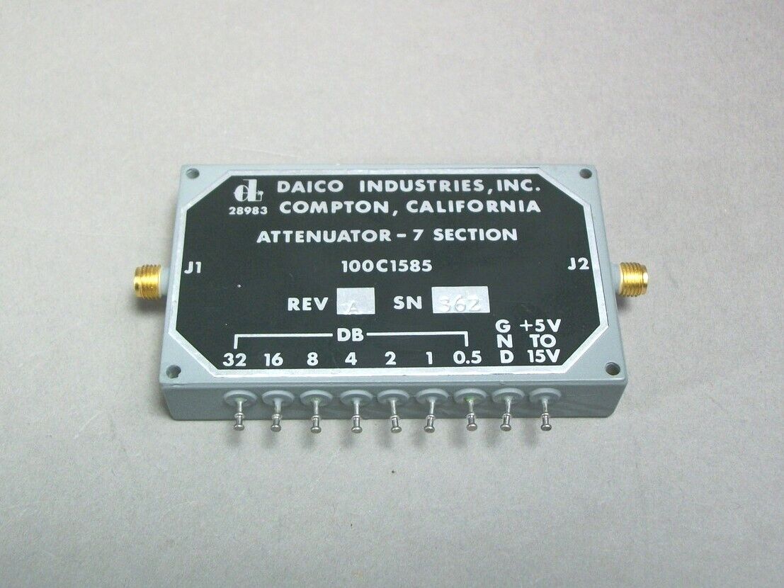 Daico 100c1585 Sma Step Attenuator 0.5-32 Db 30-500 Mhz. 5 - 15 Vdc 1.2/1 Vswr