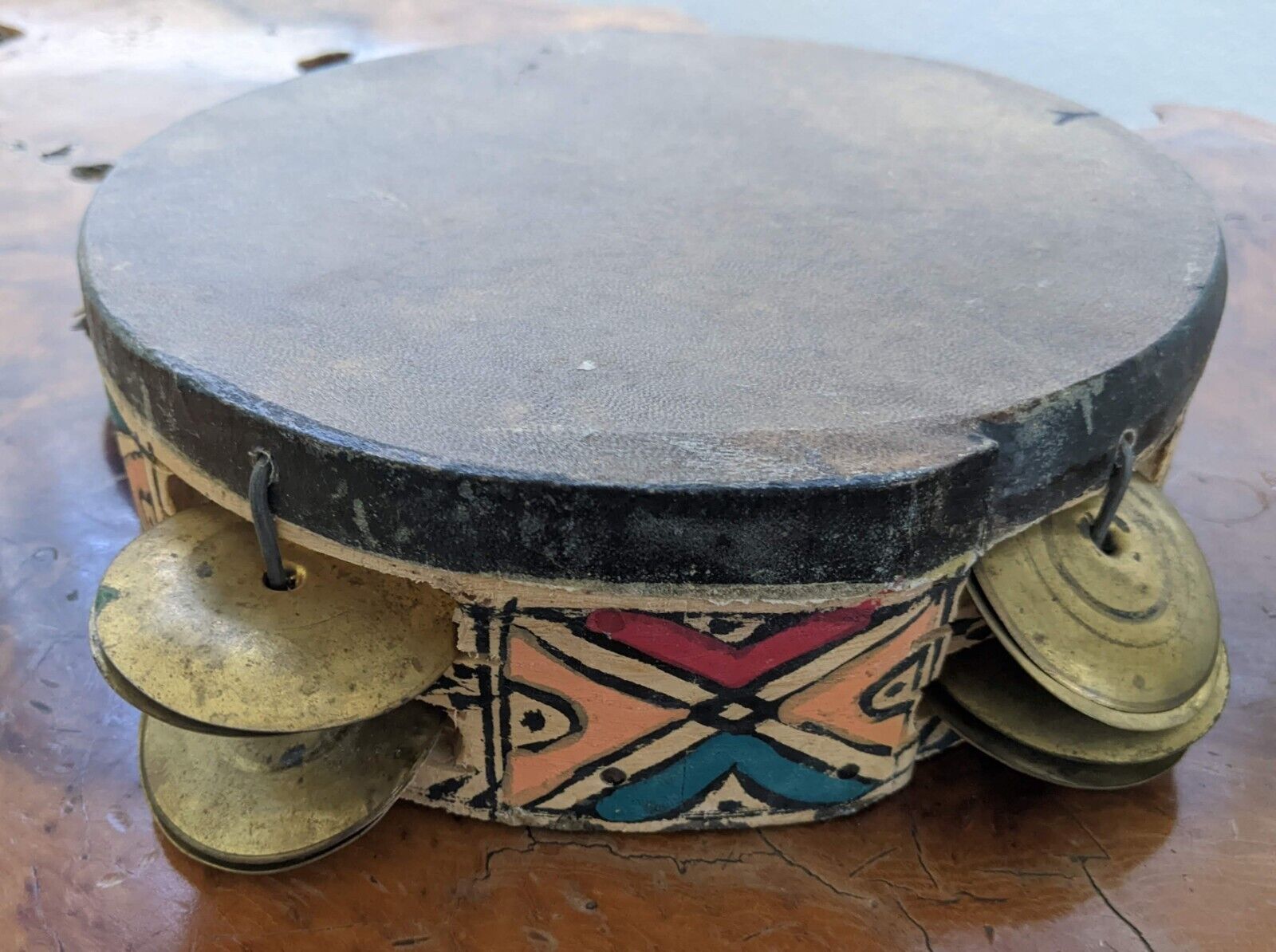 Vintage Hand Painted Tambourine 8.75" Across