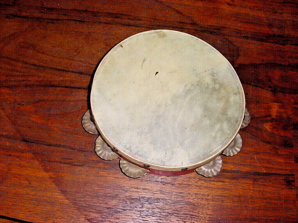 Vintage Tambourine Red And Brass 50s    8 Inch